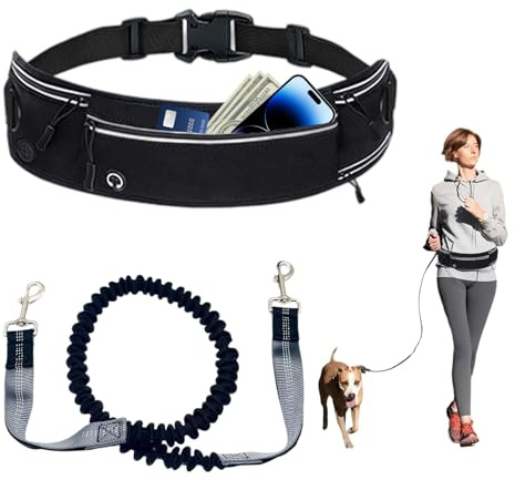 Guinzaglio da jogging per cani con cintura addominale, per cani di grandi e medie dimensioni, marsupio rimovibile, jogging e camminare