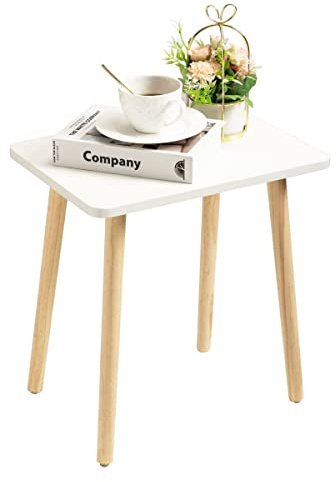 FORAOFUR Side Table, Modern small End Table with solid wood legs, square small table coffee table for Small Spaces, Living Room Bedroom Balcony Office, Easy Assembly, White