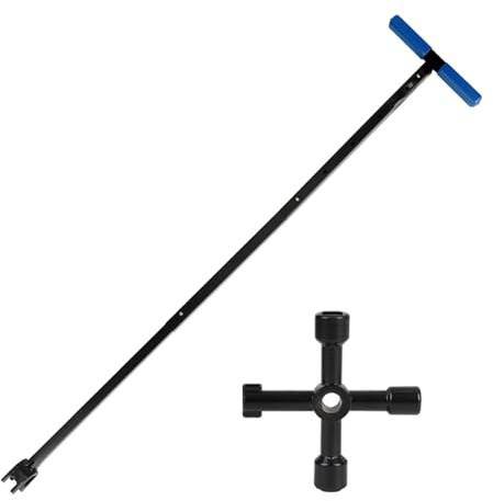 Ruaizel Water Meter Key, 16.9''-37.2'' Adjustable Length Stopcock Key with 4 Way Utility Tool, Mains Water Key for Faucets Valve Water Pipes (Blue)
