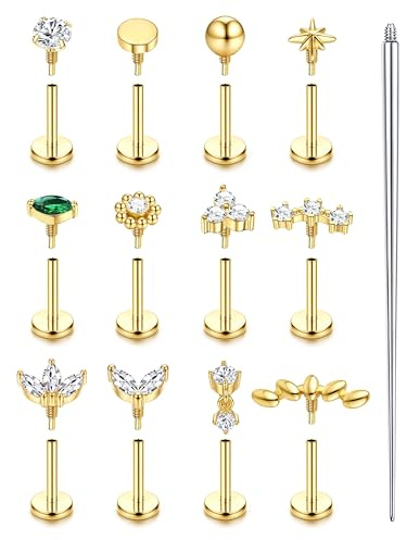 16G/18G Piercing Helix Tragus Acier Chirurgical Filetage Interne Boucle D'oreille à Tige Pour Hélix Avant Boucles D'oreilles Plates En Argent Et or Piercing Labret Lèvre Oreille Nez Conch 6mm-18GG