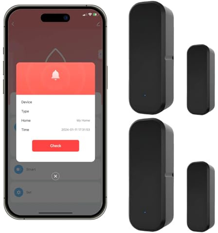 Acmerota 2 Unidades Sensor de Puerta WiFi Negro Alarma de Puerta Inteligente Sensor inalámbrico de Apertura, Compatible con Alexa y Google Home