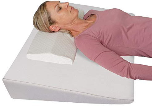 Tempratex Bettkeil Keilkissen Schlaferhöhung + Nackenkissen Gratis dazu! Als Bein- oder Rückenkissen für Bett und Sofa/Seiten- und Rückenschläfer Matratzenkeil, Matratzenerhöhung 90x60x12 cm (beige)