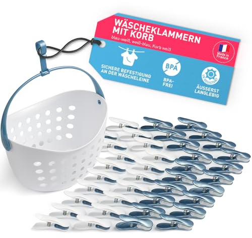 culiclean Cesta Pinzas Ropa – Negro-Azul, Cesta Blanco, 40x+Cesta