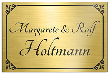 Klingelschild Türschild mit Gravur 15x10 cm versch. Farben und Edelstahl oder Messing-Optik selbstklebend Briefkasten-Schild Namensschilder für die Haustür mit Namen und Motiven