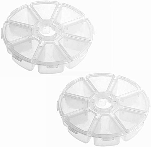 Milepetus Lot de 10 boîtes de rangement rondes en plastique transparent à 8 compartiments pour bijoux, perles, pierres précieuses, artisanat, couture, appâts de pêche