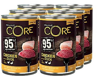 Wellness CORE 95 % Huhn & Ente, Hundefutter nass, Pastete, 6 x 400 g, ohne Zuckerzusatz, getreidefrei, mit hohem Fleischanteil und ausgewählten Zutaten