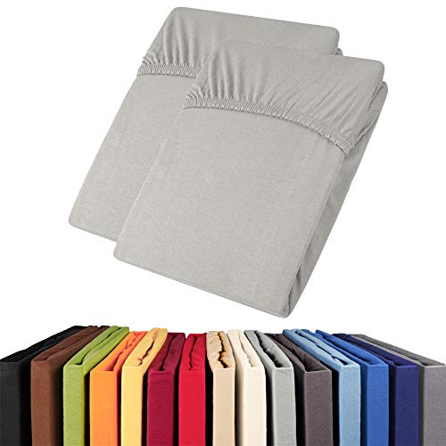 aqua-textil Viana Spannbettlaken Doppelpack 140x200-160x200 cm grau Baumwolle Spannbetttuch Jersey Laken