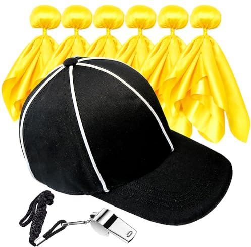Ahuimeius Referee Hat and Whistle Set with 6 Penalty Flag Football Flags - Complete Football Referee Accessories Kit, Fan Set for Party Game and Costume