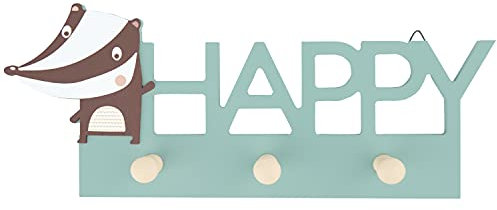 Bieco Garderobe Kinder Happy | Kindergarderobe Holz | Garderoben Haken | Wandgarderobe Holz | Kleiderhaken Kinder | Garderobenleiste Kinder 30 cm | 3 Garderoben Haken | Garderobe Holz Wandhaken