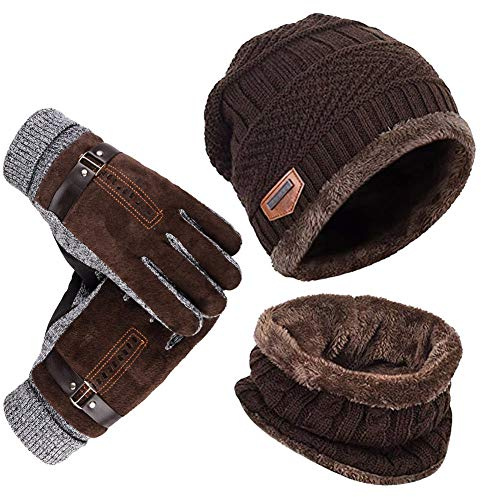 YULOONG Beanie mössa halsduk handske set vinter stickad mössa halsvärmare pekskärm cykelhandskar unisex