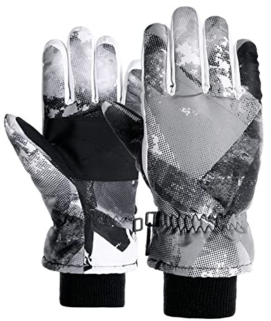 Kids Snow Ski Gloves for Winter Waterproof Boys Girls Ski Gloves Toddler Finger Mittens Black