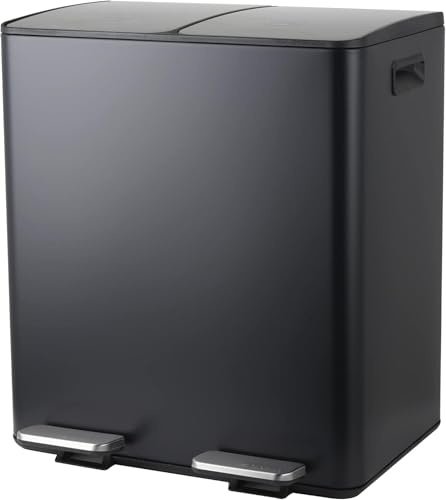 Spirella – 40-Liter-Küchenabfalleimer (2 x 20 Liter) mit Pedalantrieb – Modell Aliya – Gebürsteter Edelstahl – Deckel mit Soft-Close-Funktion – Herausnehmbare Eimer – Seitliche Griffe – Mattschwarz