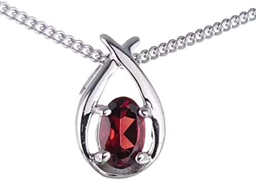 Ojewellery Sterling Silver Natural Red Garnet Necklace 0.55ct Pear Red Twist Pendant