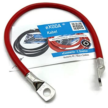 eXODA Cable de batería 35 mm² 50cm M8 M10 Rojo Cable de Cobre Flexible para Coche Barco Moto PVC Resistente al Calor hasta 70 Ideal para Aplicaciones de Potencia