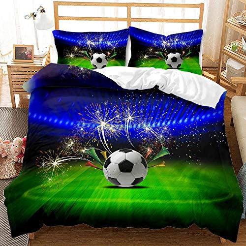 3D Print Football Bed Linen Kids 135 x 200 cm Football Pattern Duvet Cover Boys Teenagers Sport Theme Bedding Set for Football Fan (A2.135 x 200 cm)