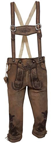 Herren Trachten Lederhose mit Träger, Cappuccino, Büffel Leder, Bull Spirit Kniebund (as3, Numeric, Numeric_62, Regular, Regular, Cappuccino)