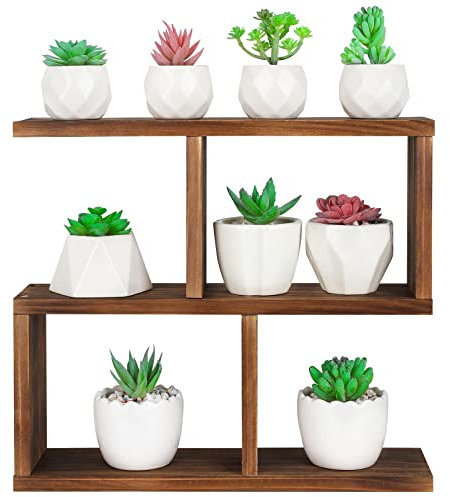 Jotsport Soporte para plantas de alféizar de ventana, pequeño estante de madera para suculentas, 3 niveles, estante de mesa para plantas de escritorio