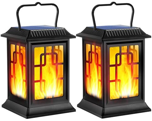 Ollivage Solar Lantern Outdoor Flickering Flame Hanging Solar Lights