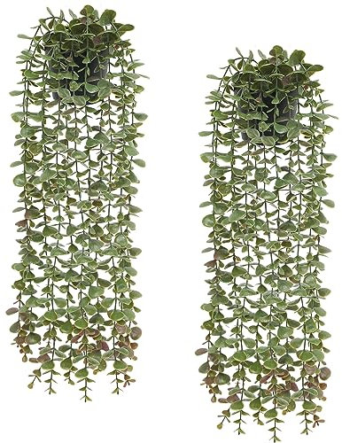 Veryhome 2Pack Artificial Hanging Plants in Potted Eucalyptus Fake Vines Faux Greenery Fake Plants Artificial Eucalyptus Vine in Pot for Wall Room Indoor Outdoor Decoration(Green)