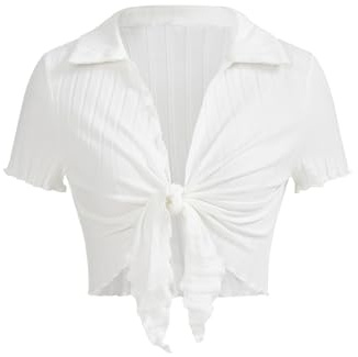 Milumia Women Tie Front Crop Tops Sexy Deep V Neck Y2k Going Out Rave Shirts White Small