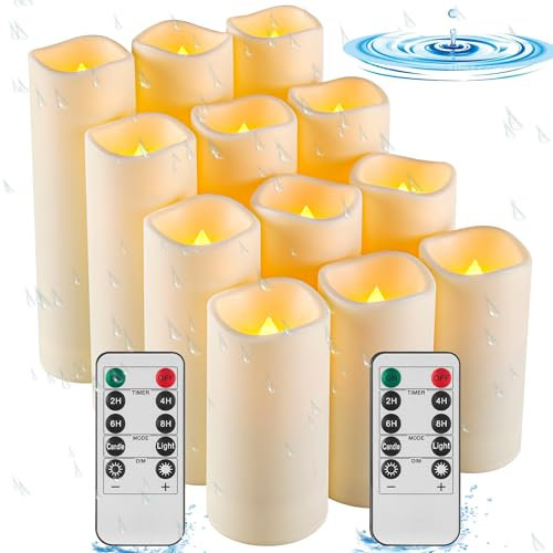 Da by Wasserdichte Kerzen im Freien, flammenlose LED-Batteriekerzen, 12PCS hochtemperaturbeständige simulierte Kerzen.