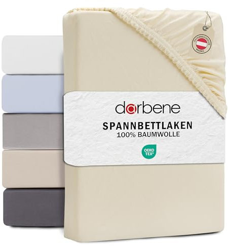 DarBene® Spannbettlaken 140x200cm Jersey Baumwolle, Bettlaken 140x200, Leintuch, Matratzenbezug Oeko-TEX zertifiziertes Spannbetttuch 140x200 cm, Spannleintuch 140x200, Bettbezug, Elfenbein
