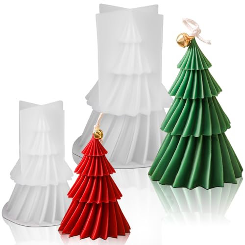 RNHDLY 2 Stück Kerzenform Weihnachten, Kerzenform Weihnachtsbaum, Kerzenformen zum Gießen, 3D Kerzen Formen Silikon für Duftkerzen, Ornamente, Geschenke