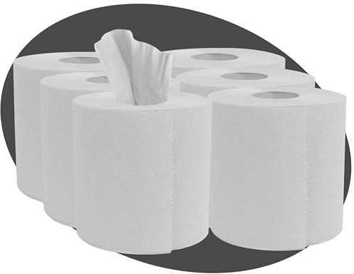 H-Line White Rolls Kitchen Towels Embossed Pattern Strong & Absorbent Paper Towel Tissue Roll Standard Household for Home Kitchen Office Warehouse (Pack of 6)