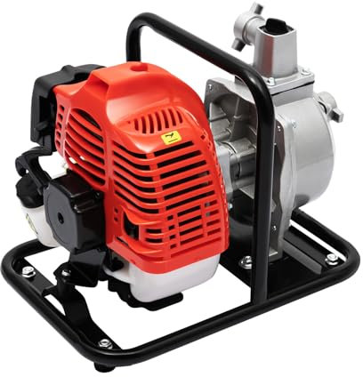AOOUNGM Bomba de agua de gasolina, 1400 W, bomba de jardín de 2 tiempos, altura de extracción de 30 m, conexión de 1 pulgada, 7 m de altura de aspiración, bomba de agua de gasolina con base de metal y