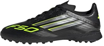 adidas Unisex – Barn F50 LEAGUE Turf Football Boots Kids, Core Black/Iron Metallic/Lucid Lemon, 38 2/3 EU
