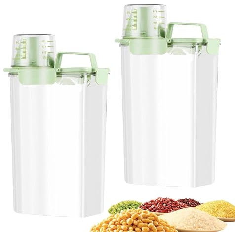 2 Piezas Recipientes Herméticos con Taza Medidora, Botes Cocina Almacenaje, Contenedor Pienso, Plástico Dispensador Cereales, Almacenamiento de Detergente, para Cereales, Comida para Perros (3L)