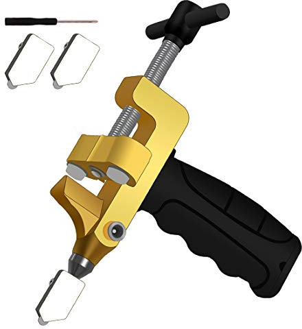 2-in-1-Glasschneidewerkzeug-Set, Brechzange und Glasschneider, Wolfram-Handmesser, tragbares Glasmesser für Keramik, Spiegel, manueller Fliesenschneider mit Glasbrecher mit 2 Bonus-Wolfram-Klingen und