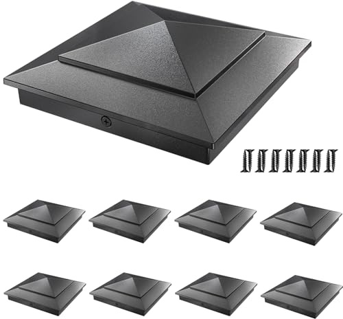 8 Pack Pyramid Aluminum Post Caps 6x6 for Wood Posts (Actual 5.5 x 5.5) ，Durable Powder-Coated Fence Post Caps for Decks, Patios, Fences, Weather-Resistant, Rust-Proof PC66