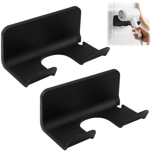 WhizNook 2 Pièces Support Seche Cheveux, Support pour Sèche-Cheveux, Porte Seche Cheveux Mural Sans Percage, Support de Sèche-Cheveux Sans Perçage, pour Chambre à Coucher, Salle de Bains, Hôtel