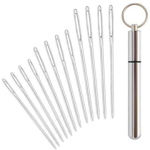 12 PCS Large Eye Blunt Tapestry Sewing Needles for Yarn and Embroidery, Stainless Steel Hand Knitting Needles Set with Aluminum Storage Tube for Cross Stitch, Darning, Needlework and Crafts