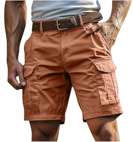 Mens Fishing Shorts Cargo 5 Inch Quick Dry Tactical Wear Hiking Pants Waterproof Sports and Outdoors Activewear Backpacking Gear Workout Athletic Short Pant 04# Orange Medium