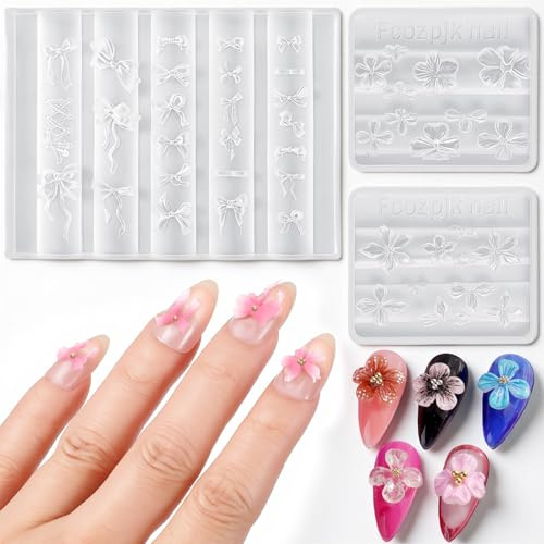 3 piezas 3D flores arte uñas molde silicona Nail Art herramientas de silicona flor decoración de uñas grabado plantilla de decoración de uñas accesorios silicona moldes para resina arte flor uñas