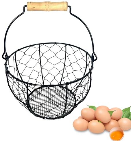 Huayeex Cesta Para Huevos De Gallina,Organizador de Alambre de Hierro con Asa,Organizador De Alimentos Para Encimera De Alambre - Para Recoger Fruta Verdura Patata Y Organizar Despensa Hogar