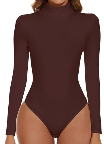SHAPERIN Bodysuit Turtle Neck Women Long Sleeve Body Suit Mock Neck Tops | Women's Bodysuits Tops Leotard One Piece Jumpsuit Top Elegant Basic Layering Tops Undershirts Autumn Winter