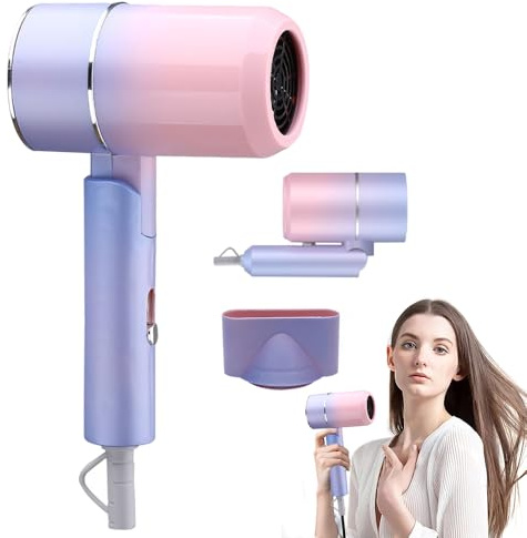 Travel Hair Dryer, Foldable Hair Dryer, Professional Hair Dryer, 2 Heat Settings, Blow Dryer with Heating and Cool Button, Fast Drying Ionic Hairdryer for Women, Men, Salon, Home (Gradient Purple)