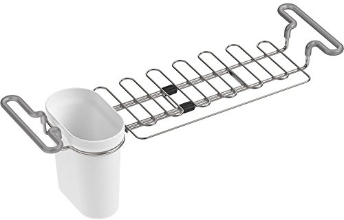 KOHLER K-5473-0 Multi-Purpose Over-The-Sink Drying Rack, Caddy with Kitchen Towel Bar Holder, Soaking Cup. Expandable 14.6 to 17.6, White