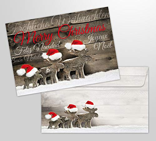 10 julkort ELCHE med kuvert – 10 st. lika, nostalgiska fällkort för jul i set med passande kuvert. Format: DIN A 6 (14,8 x 10,5 cm)