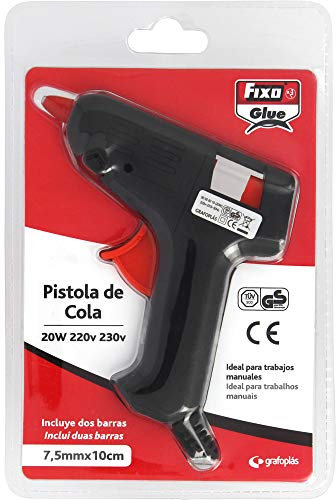 Fixo Glue - Pistola de Cola Caliente, 20W, Incluye 2 Barras de Cola transparente de 7,5mm x 10cm