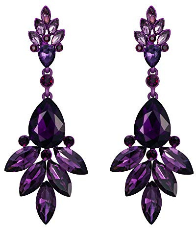 EVER FAITH Boucles d'Oreilles Pendant Femme Pendentif Forme Goutte d'Eau Mariage Cristal Strass Violet