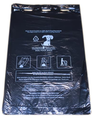 100 Stück Hundekotbeutel (1 Block mit 100 Beuteln), zum Aufhängen, schwarz in 21 x 31,5 cm + 3,5 cm Rand