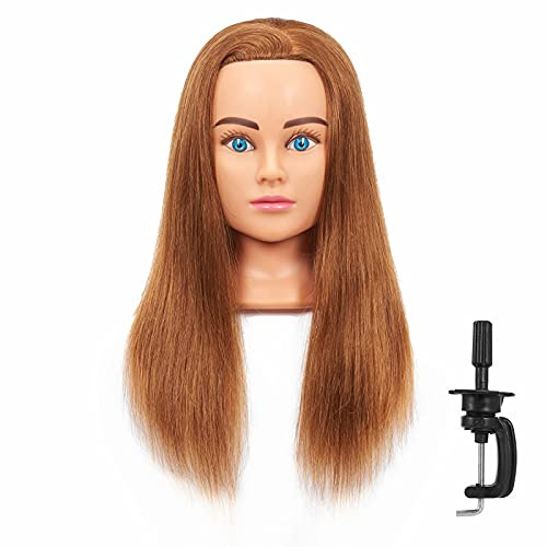 Hairingrid Mannequin Head 20-22 100% Human Hair Hairdresser Cosmetology Mannequin Manikin Training Head Hair and Free Clamp Holder (R71906LB0614H)