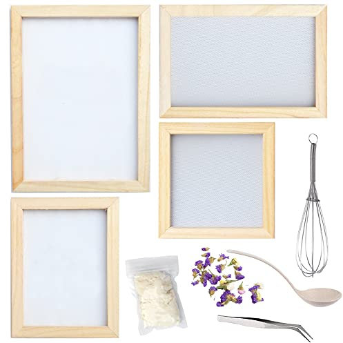 Cayway 10 Pack Holzpapierherstellung für DIY Trockenblumen Papier Handwerk, 4 Pack Mischen Rahmen Getrocknete Blumen, Getrocknete Blumen, Löffelrührer und Pinzette für Trockenblumen Papier Handwerk