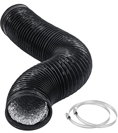 Harapu 4 Inch 5 Feet Black Air Ducting, Flexible 1.5m Length Aluminum Dryer Vent Hose for HVAC Ventilation with 2 Silver Clamps