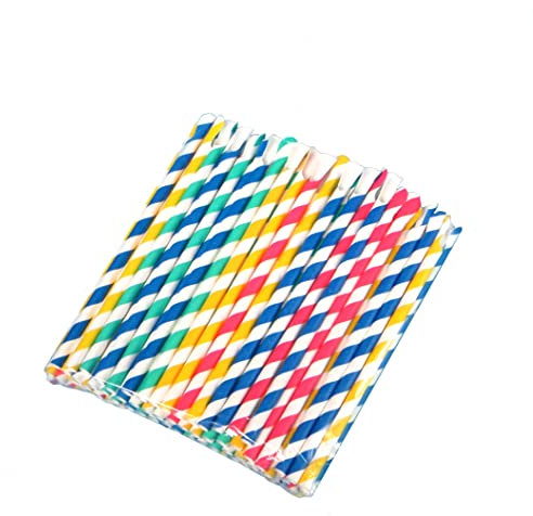 Pro DP 1000 Bio Löffelhalme Papiertrinkhalme Löffel Trinkhalme Strohhalme Shakehalme aus Papier mit Löffelende Ø8mm 20cm lang bunt gemischt