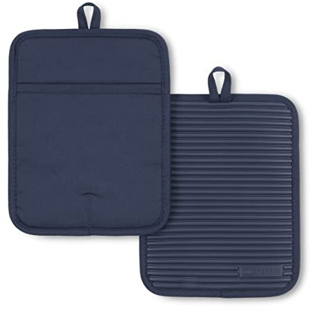 KitchenAid Ribbed Soft Silicone Pot Holder 2-Pack Set, Ink Blue, 7x9